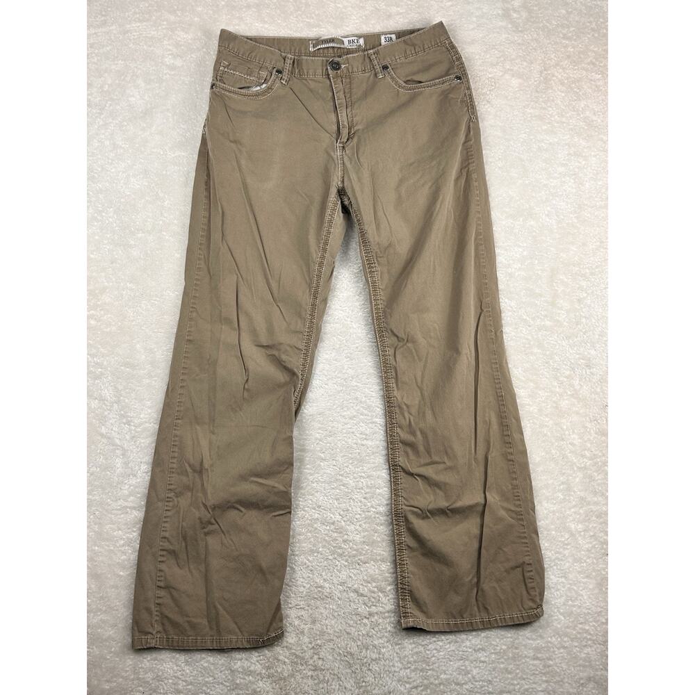 BKE Casuals Pants Mens 33R Brown Tyler Bootcut Thick Stitch Embroidered Travel